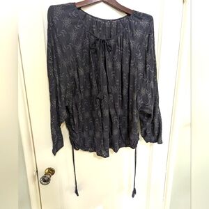 Free People Dark Grey Eyelet Peasant Top Size Medium